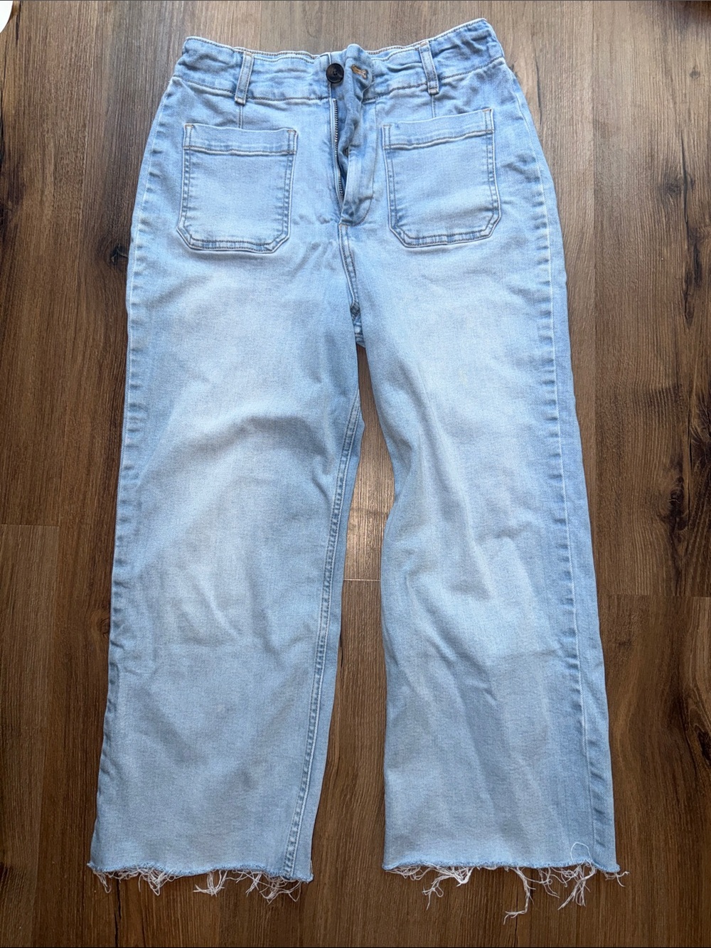 bagatelle Light Blue High-Rise Wide-Leg Cropped Jeans with Raw Hem